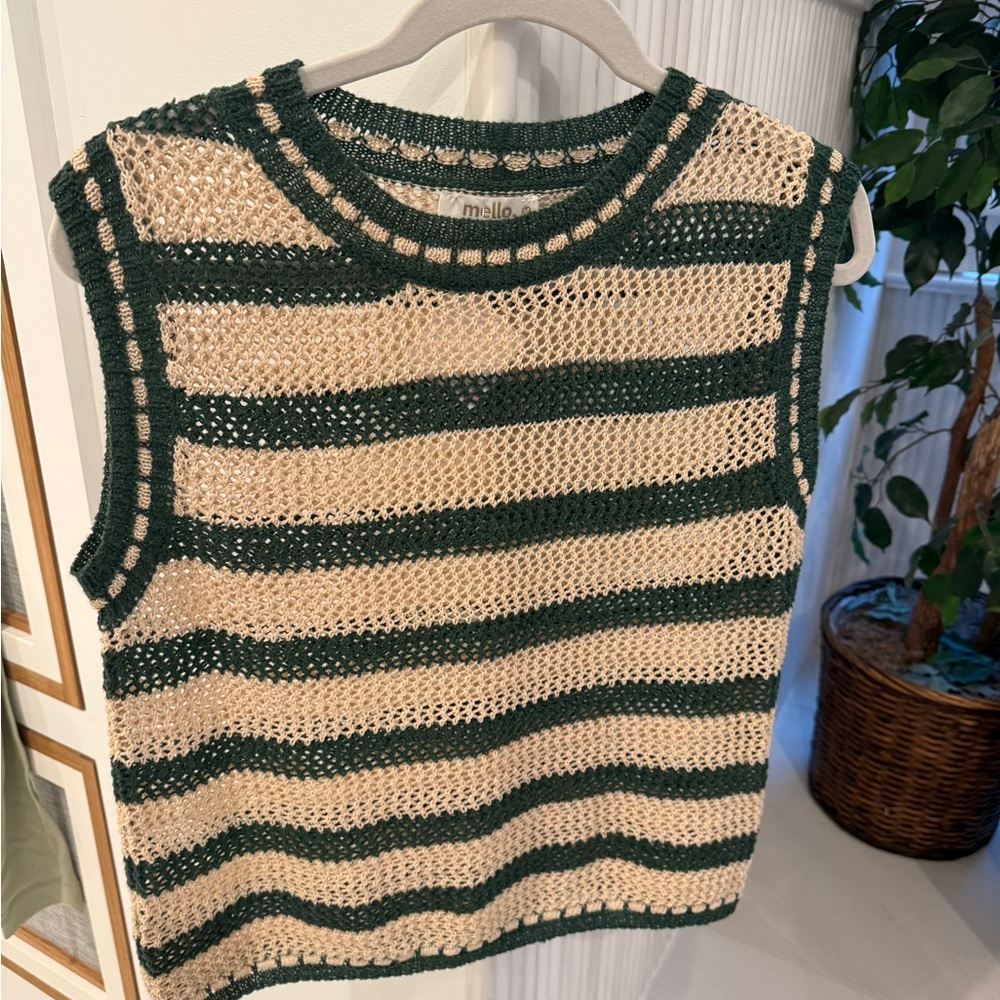 Green and Cream Striped Women's Top